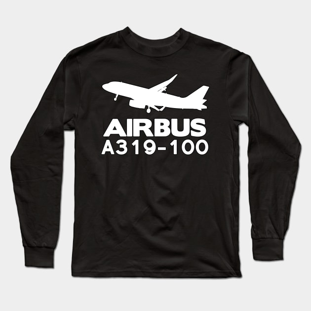 Airbus A319-100 Silhouette Print (White) Long Sleeve T-Shirt by TheArtofFlying